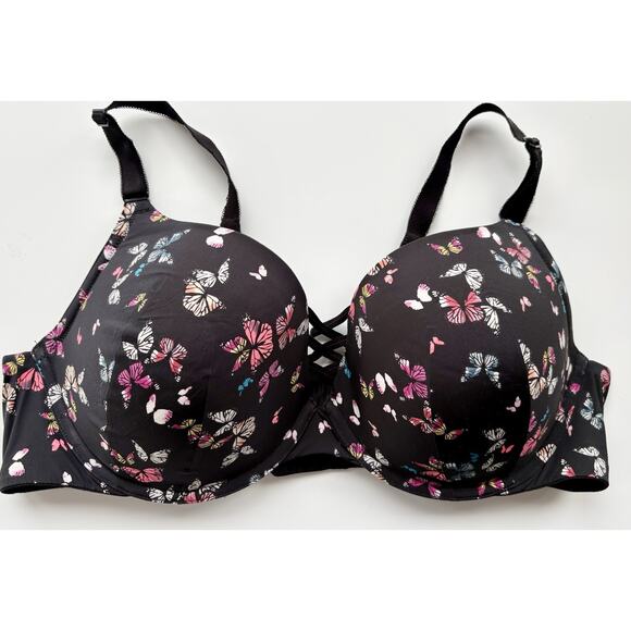 torrid Other - Torrid Bra 44D Boost Plunge Black Colorful Butterfly Padded Cris-Cross Front